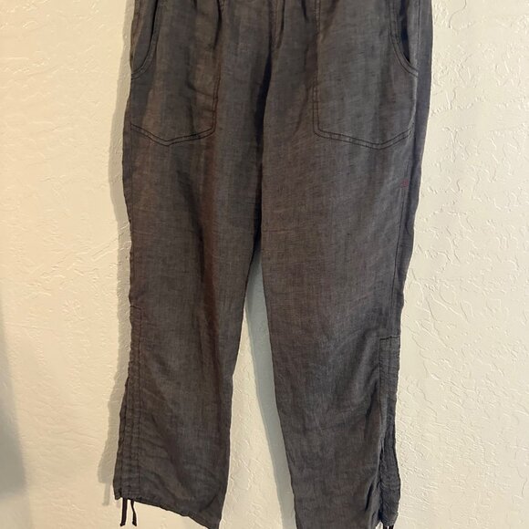 Toad & Co. 100% Linen “Lina” Brown Hippie Style Drawstring Heathered Cinch Pants - Picture 3 of 12